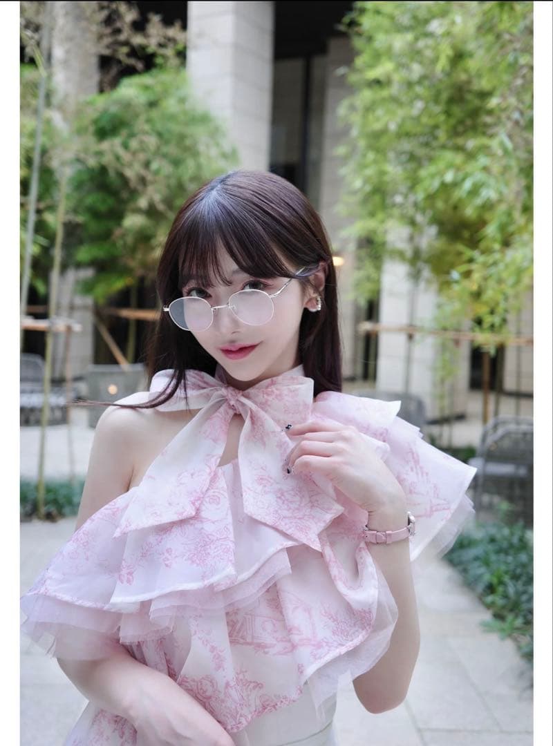 トップス riu One shoulder Toile de Jouy tops Beige Palmera One Shoulder Top