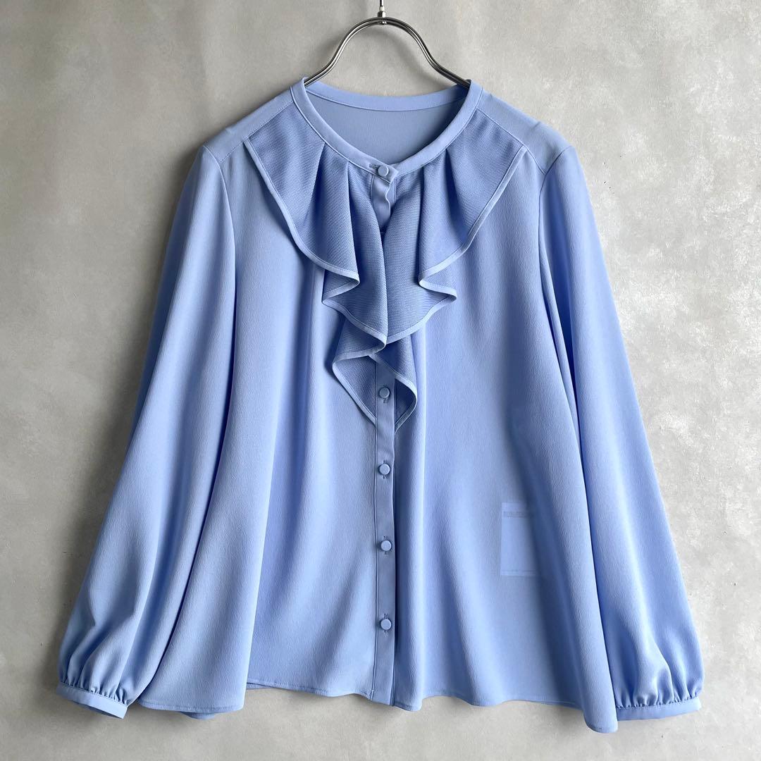 未使用タグ付き✨アナイ 2025 ジョーゼットカラミラッフルブラウス 38 水色