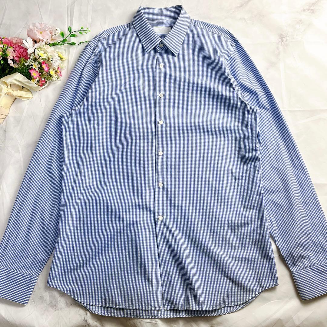 【美品】PRADA プラダ XL〜XXLギンガムチェック シャツ ブルー 45