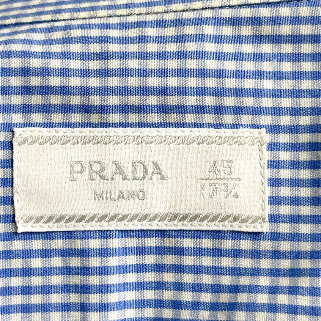 美品】PRADA プラダ XL〜XXLギンガムチェック シャツ ブルー 45