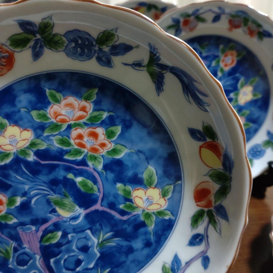 庫山窯】花縁花鳥図中皿 銘々皿五客揃い