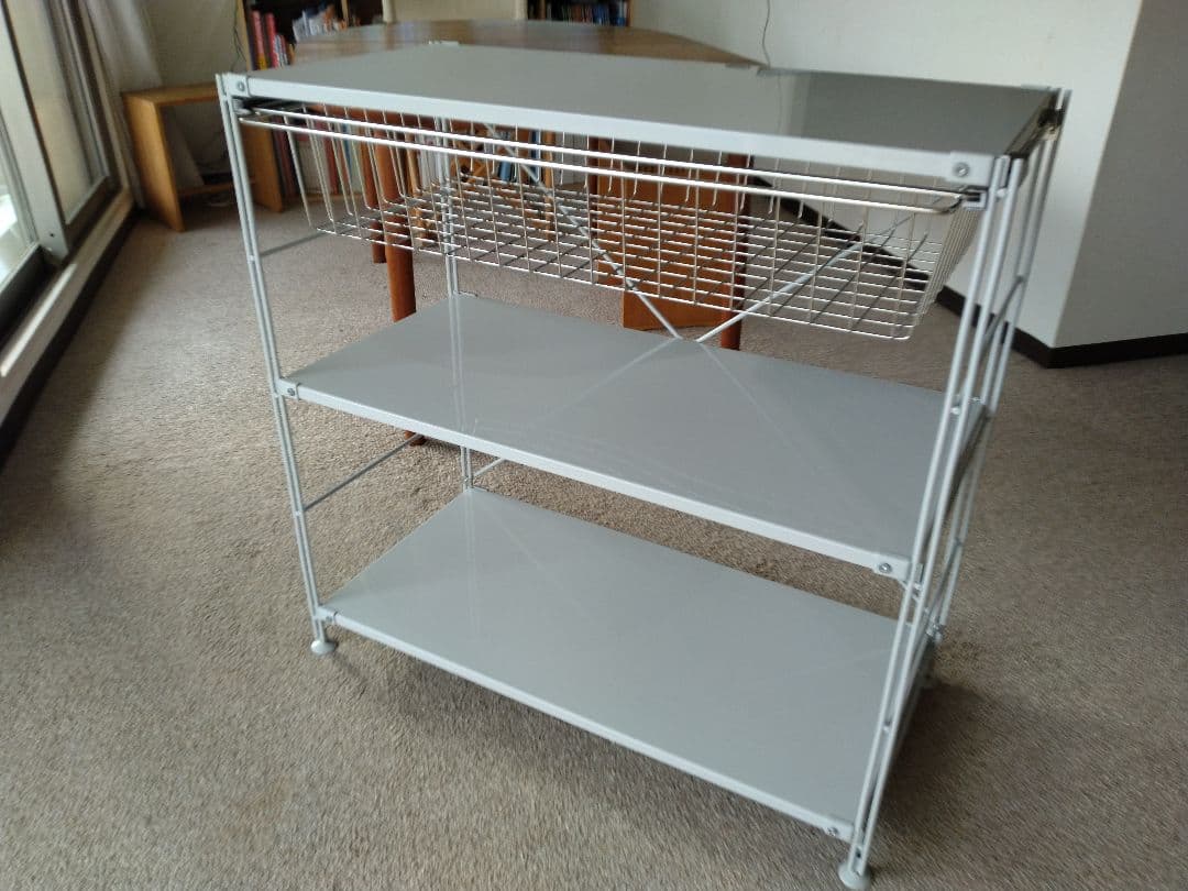 【美品】MUJI無印良品 スチールユニットシェルフ小ワイド86cmバスケット×2