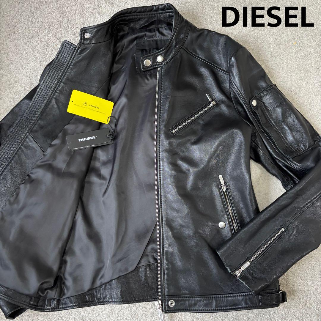 美品 ディーゼル レザージャケット ライダース Lサイズ シープスキン 羊革 DIESEL（ディーゼル） シープスキンレザージャケット メンズ 羊革 本革