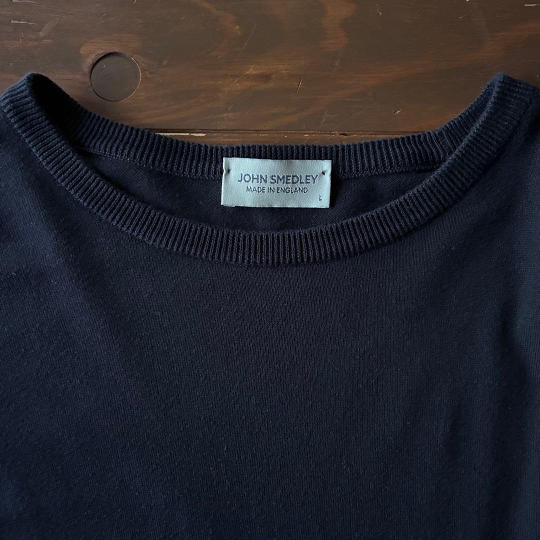 JOHN SMEDLEY ジョンスメドレー濃紺クルーネックニット 綿 L
