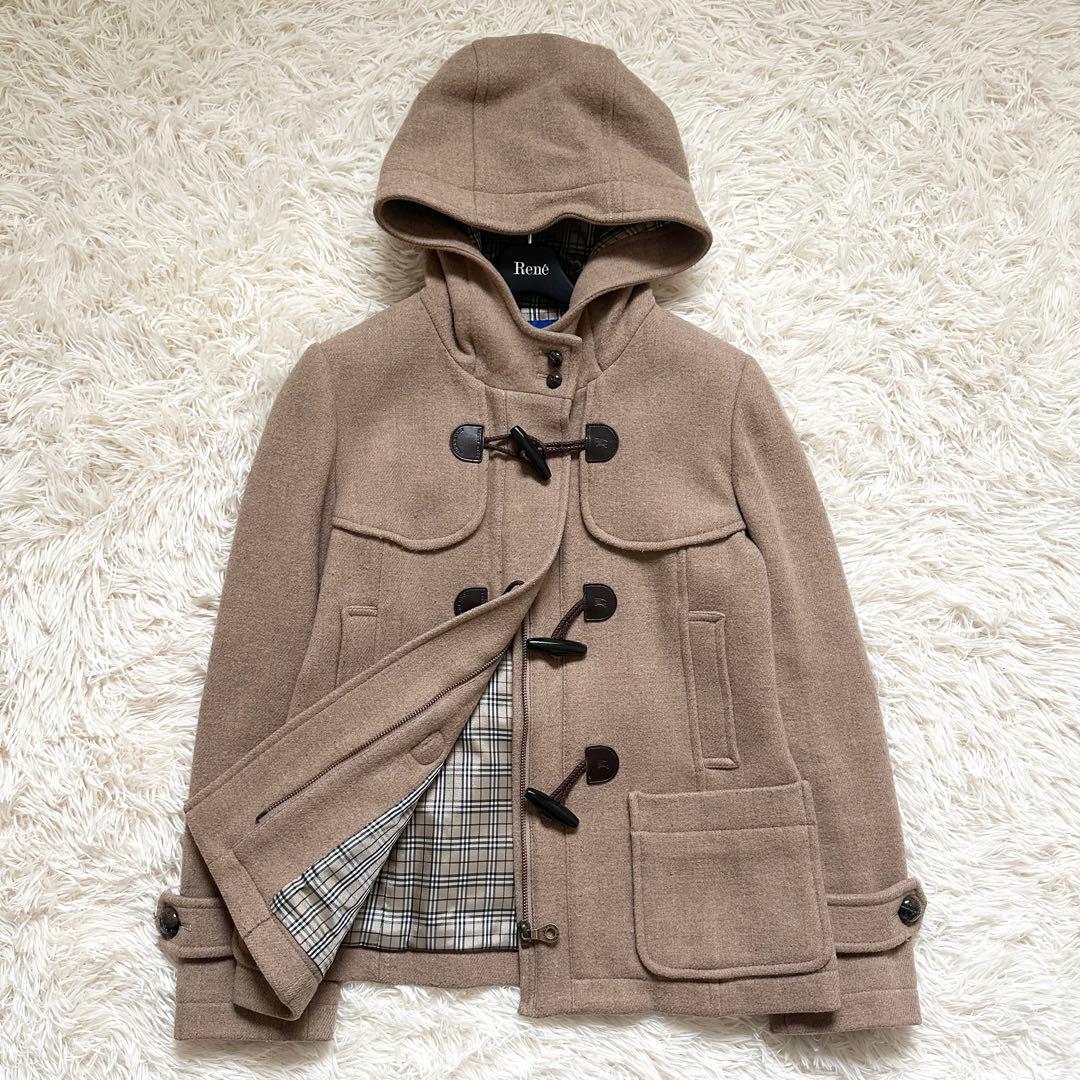 バーバリーブルーレーベル ダッフルコート　ノバチェック ショート キャメル M