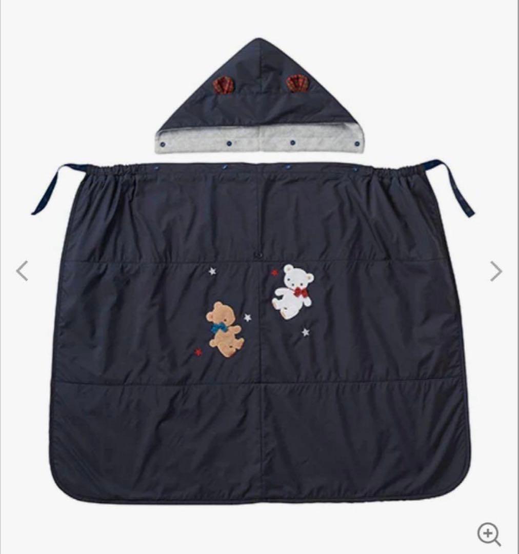 ファミリア3WAYブランケット ネイビー クマ刺繍付き　ケープ