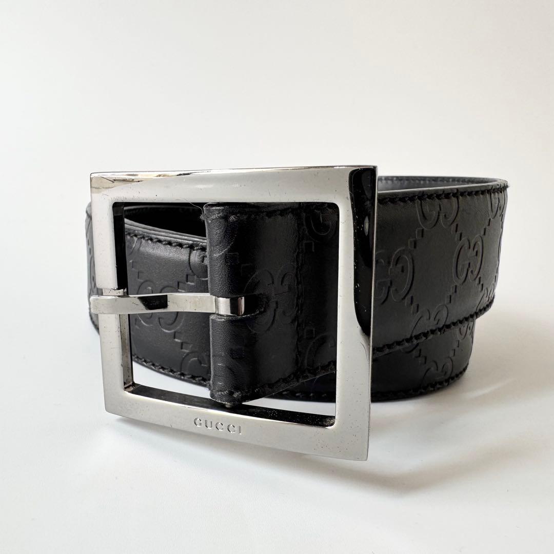 【美品】GUCCI シマ　GG　ベルト　ブラック　レザー