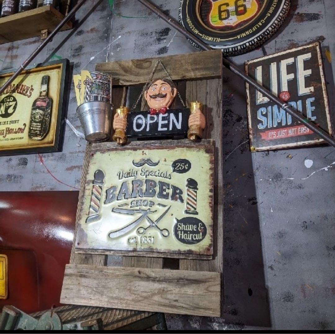 カットハウス 立掛け式 看板（黒板） 理容室の看板 オープン&クローズ看板 オープン クローズ 看板 プレート ウェルカムボード リバーシブル