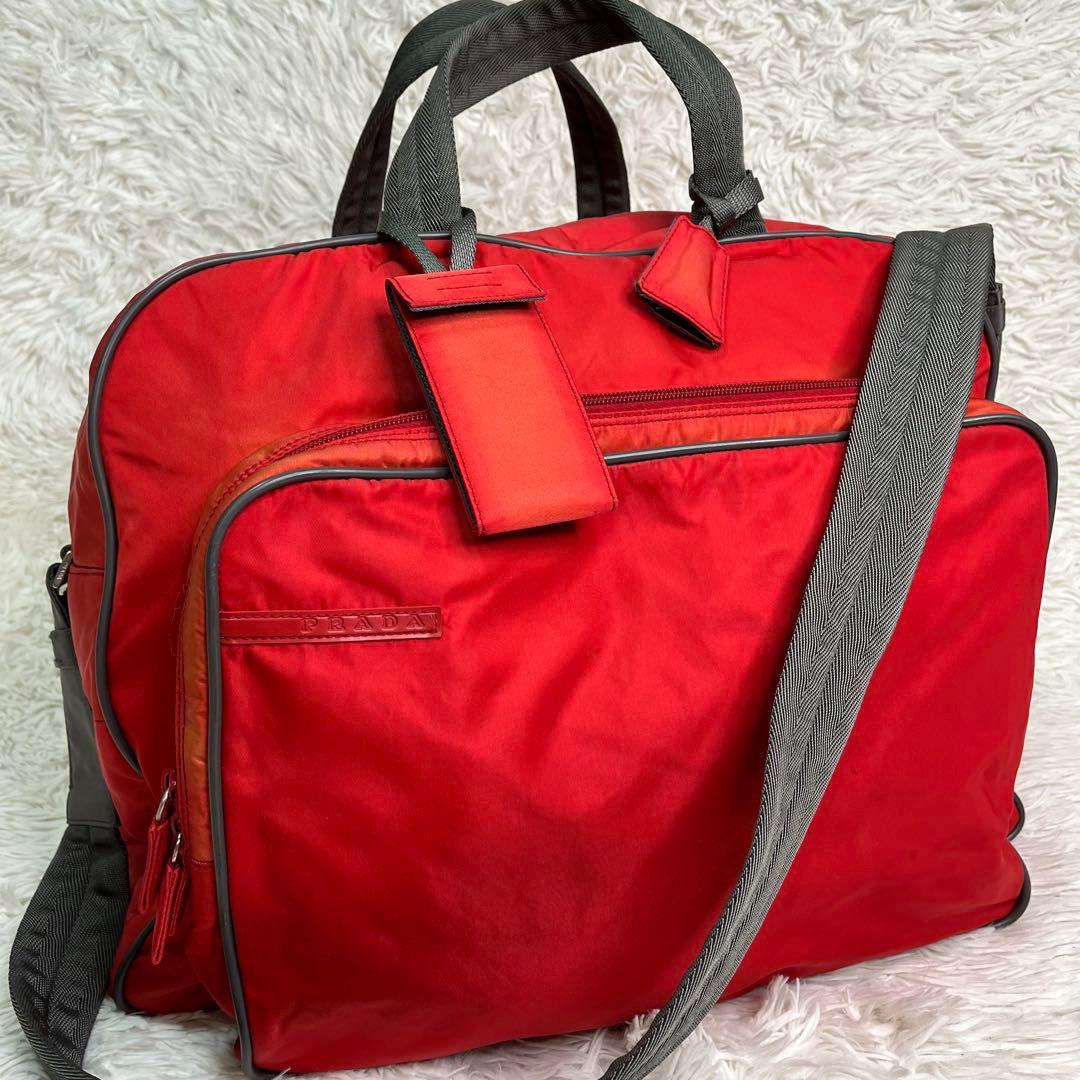 希少色✨プラダスポーツ　PRADA ボストンバッグ　トラベル　旅行　大容量　赤