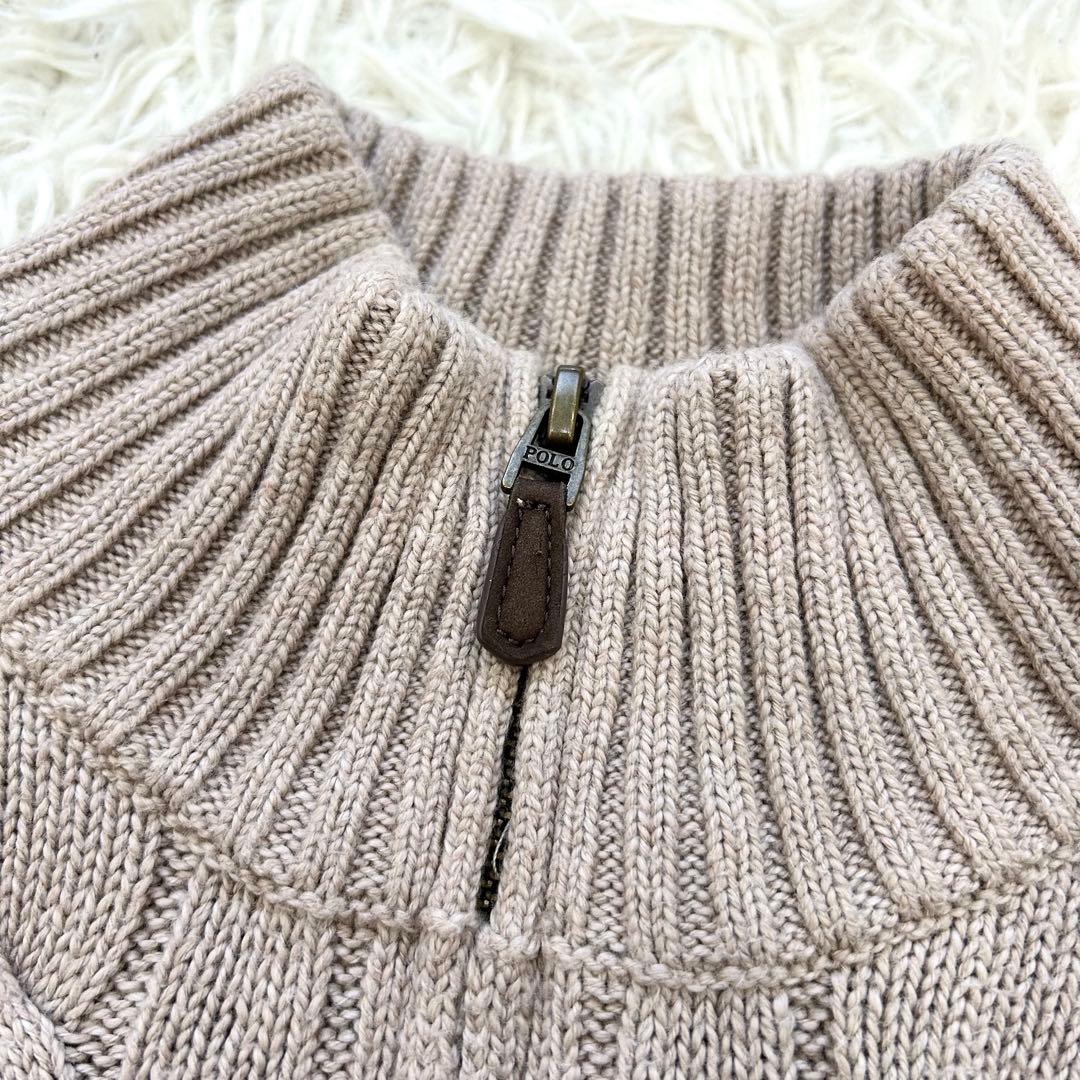 ラルフローレン 現行QRタグ ケーブル ハーフジップニット XS モカ