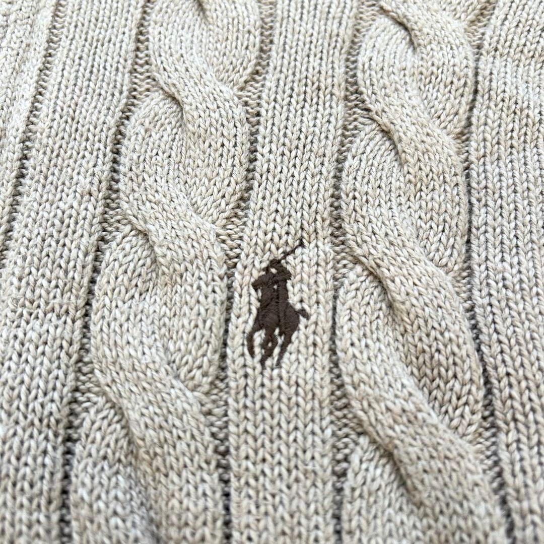 ラルフローレン 現行QRタグ ケーブル ハーフジップニット XS モカ