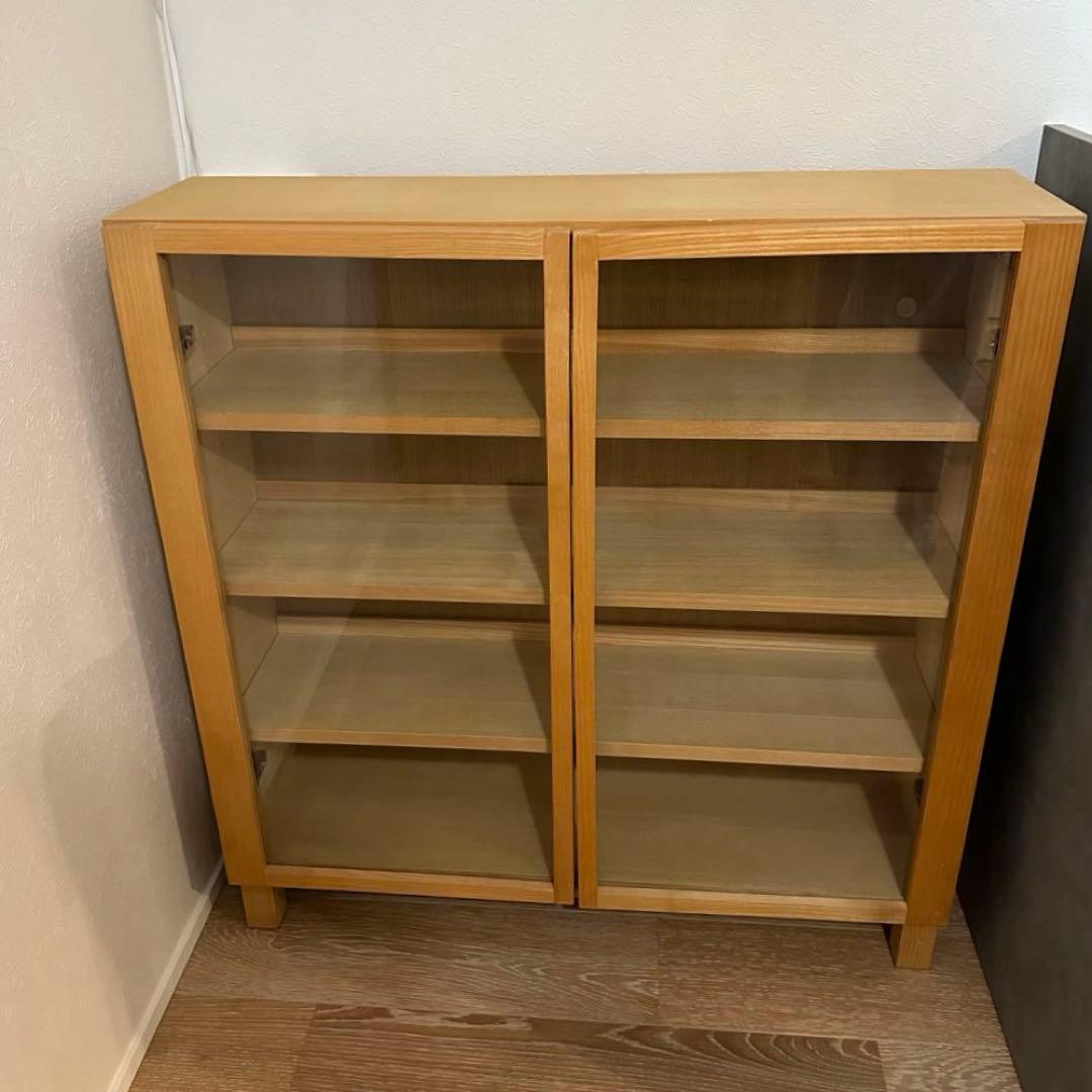 無印良品　オーク材　ガラス扉木製キャビネット　②