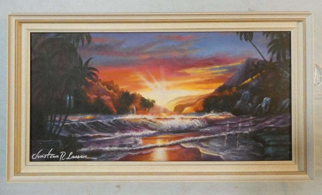 taku　アメリカ 大型油絵 クリスチャン・ラッセン【風景】額付き 手描き