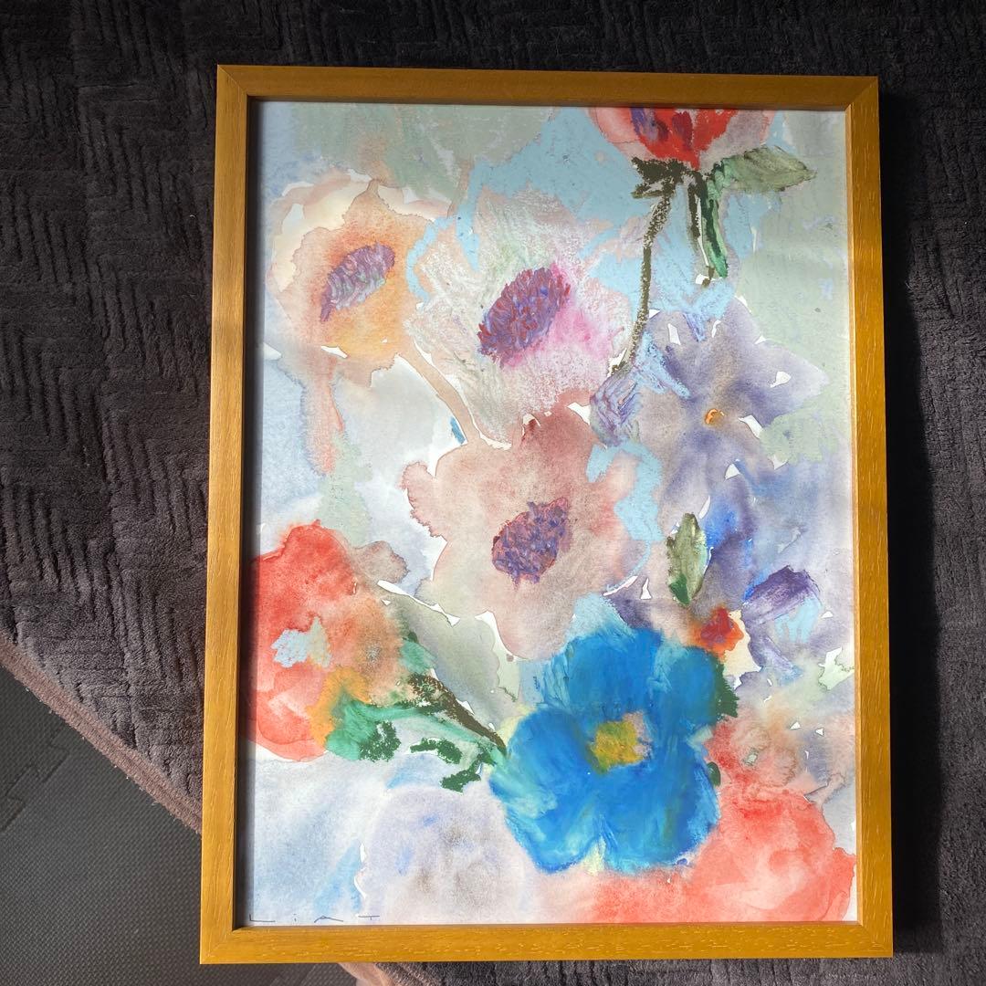 水彩画 花のモチーフ 木製フレーム
