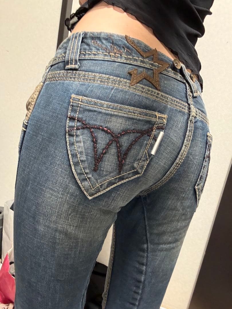 Y2K グランジ 平成ギャル ローライズデニム フレア 刺繍 00s - メルカリ