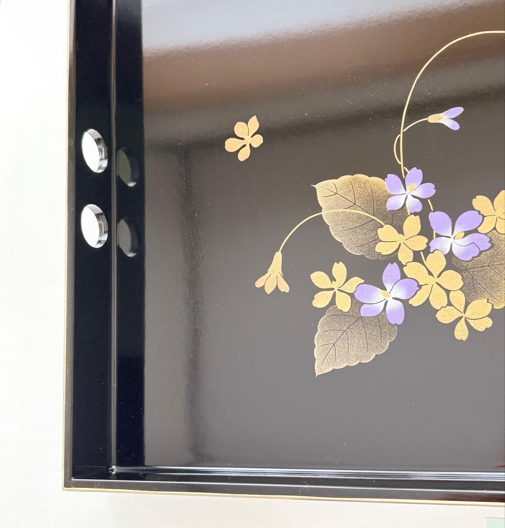 山中漆器 鳥居ユキ 蒔絵 漆塗 お盆 角盆 小物入れ 2枚セット 新品未