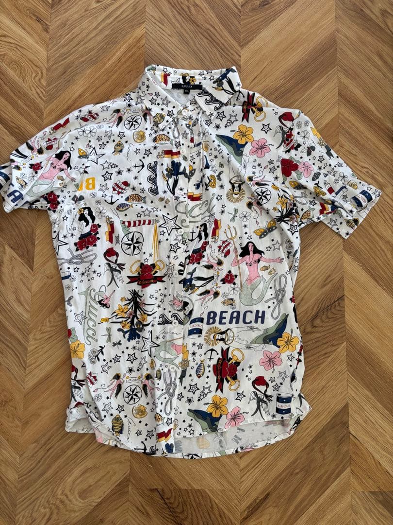 K*様 GUCCI グッチ 総柄シャツ ビーチ柄 マーメイド 半袖 イタリア製 GUCCI（グッチ） ◇大幅値下げ！☆ほぼ美品☆GUCCI ディズニーコラボ
