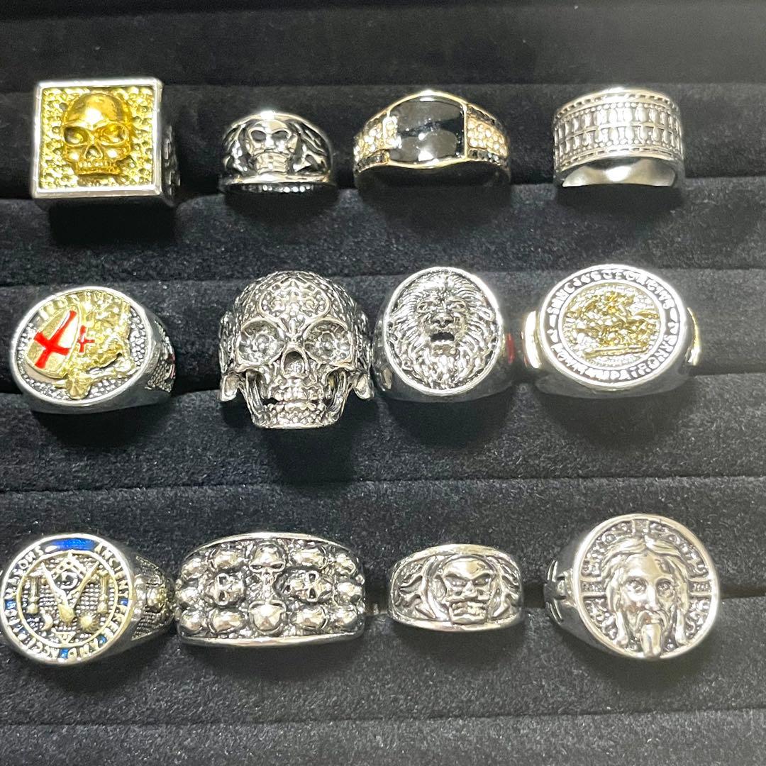 ヴィンテージ風 昭和レトロ指輪メンズ まとめ売り12個セット124.8g