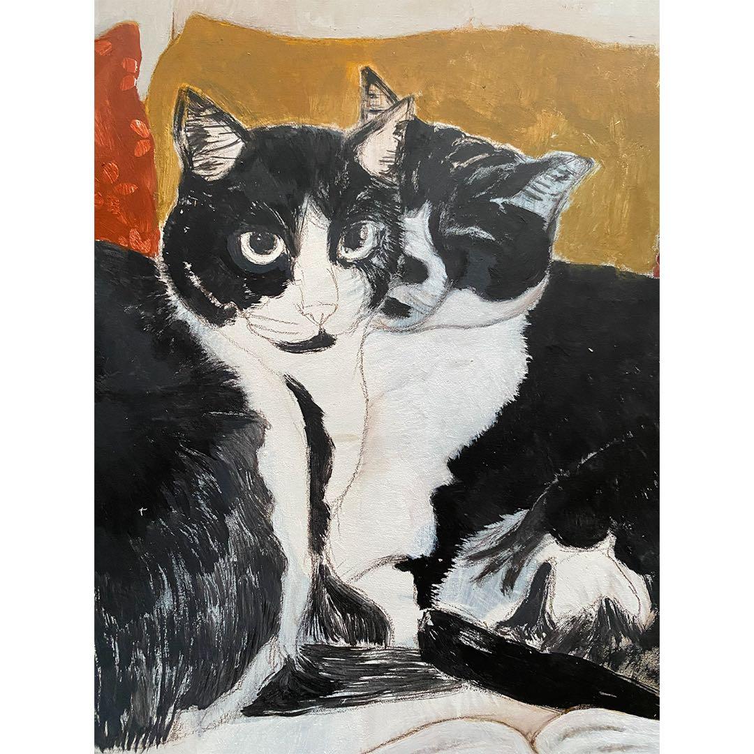 送料無料》原画「猫と本」猫イラスト - メルカリ