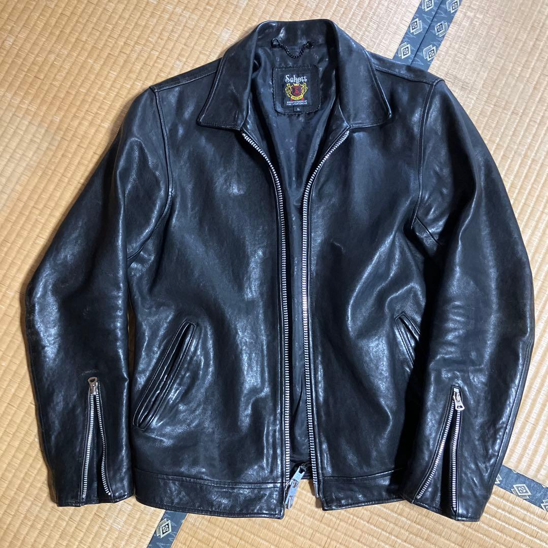 Schott ブラック レザー シングルライダースジャケット L