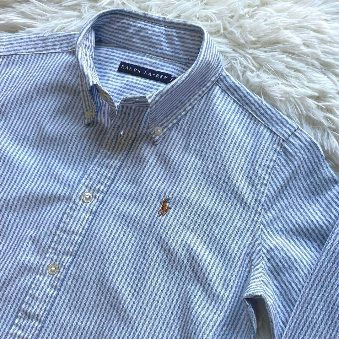 ラルフローレン ポニー刺繍 ブルー×ホワイト ストライプシャツ 7 S