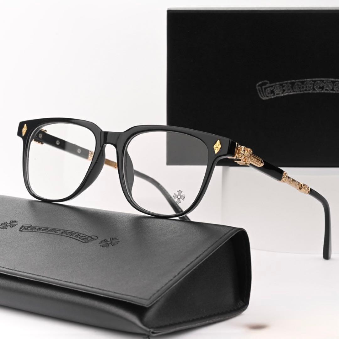 「クロムハーツ好き必見 装飾ゴールド伊達メガネ