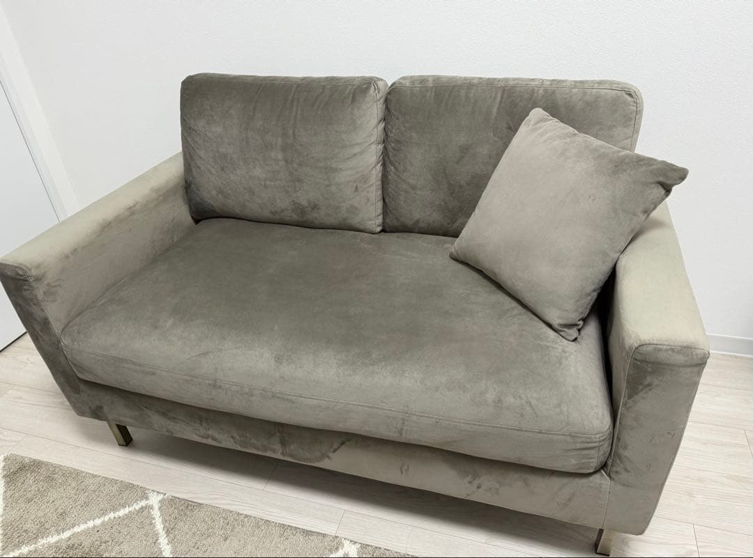 LOWYA グレー 2人掛けソファ クッション付き