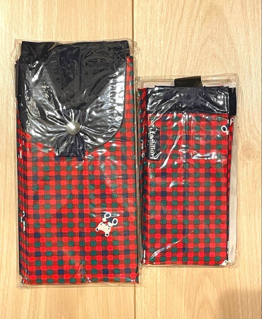 【新品】ファミリアfamiliar エコバッグ S、Mセット　赤チェック
