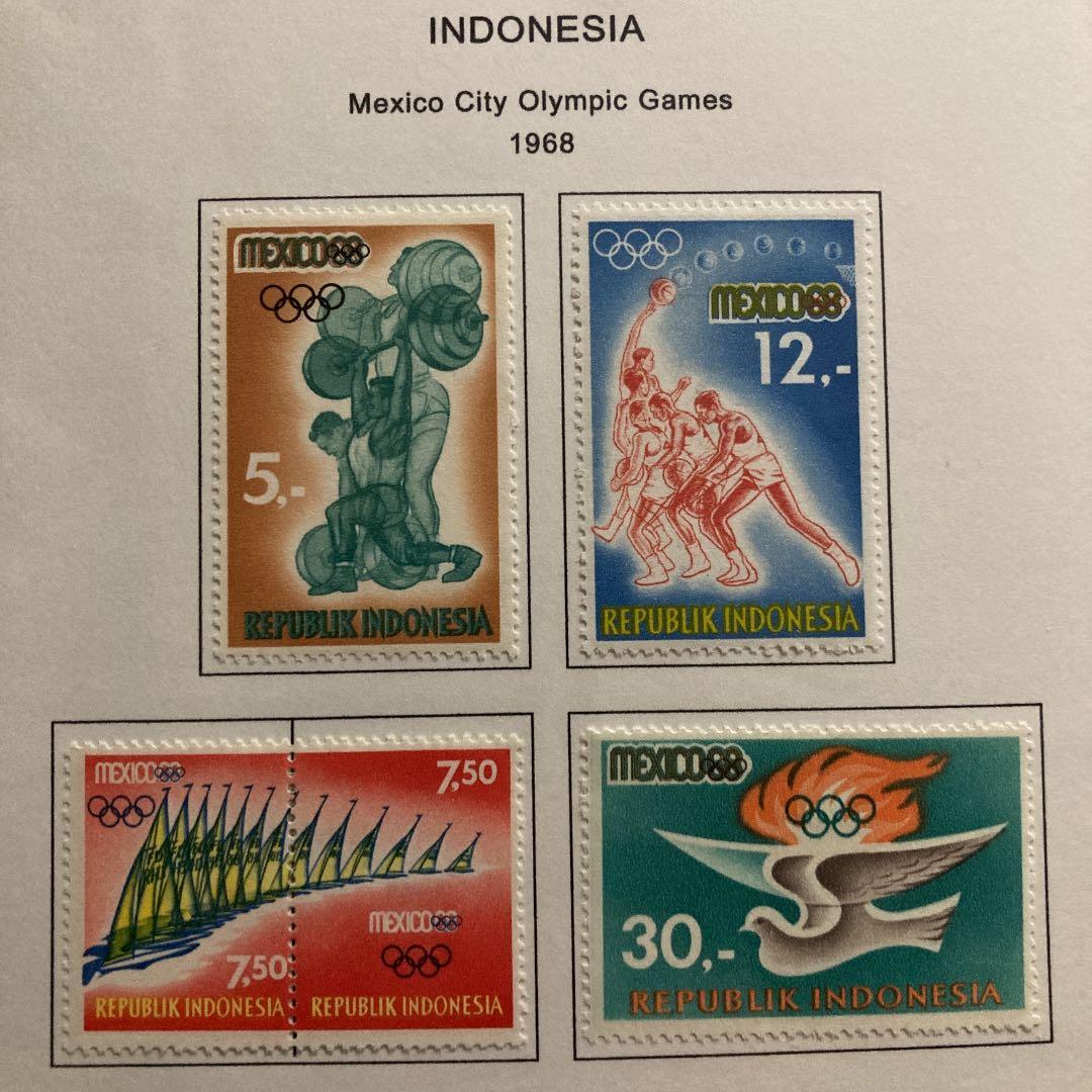 世界のオリンピック切手 インドネシア 1968 未使用5種フルセット