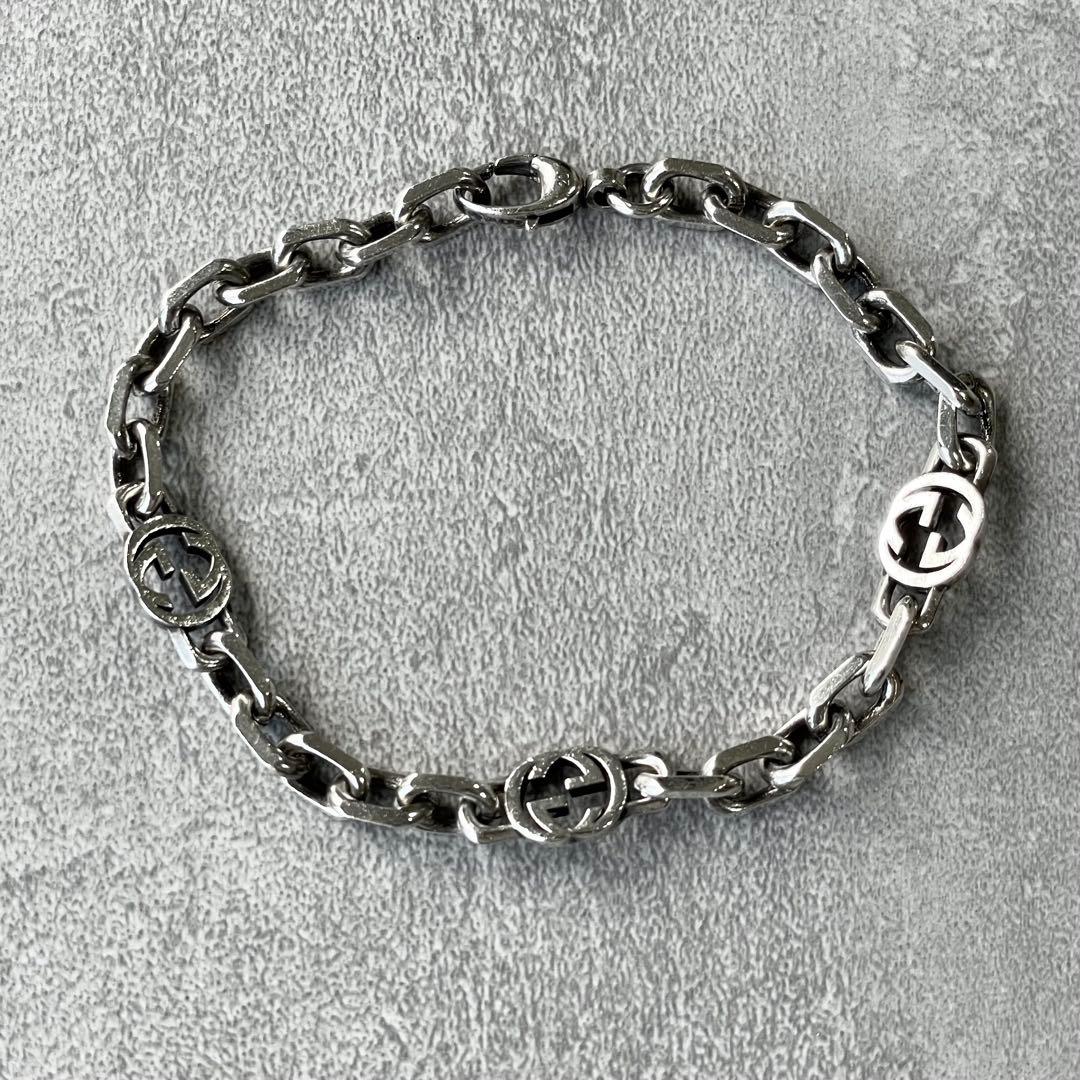 美品 GUCCI インターロッキングG シルバー チェーン ブレスレット 20