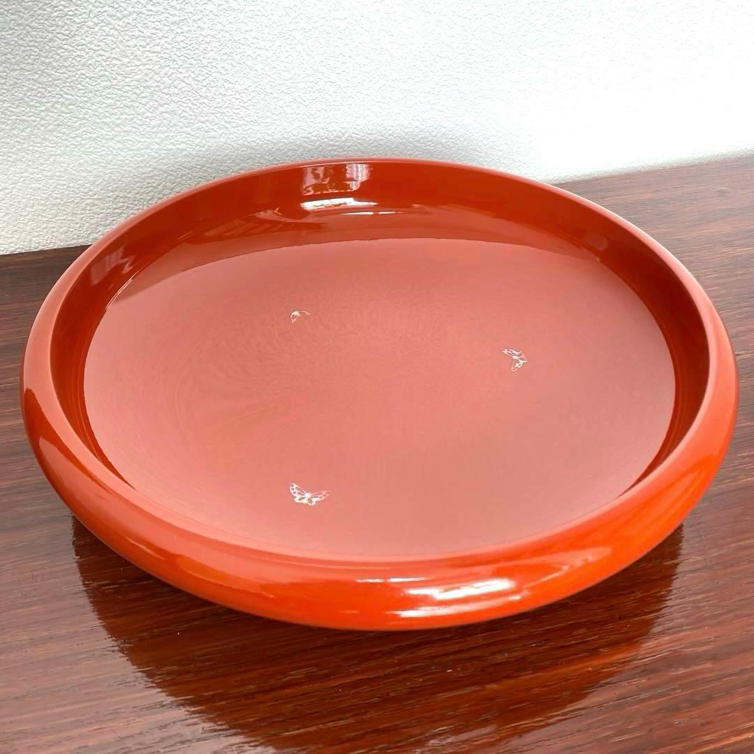 未使用】31cm大鉢 菓子鉢 盛鉢 大皿 洗朱塗り日立木質 葵 うるし塗り