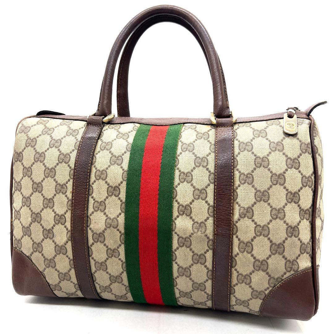 【美品】グッチ ミニボストンバッグ GG シェリーライン