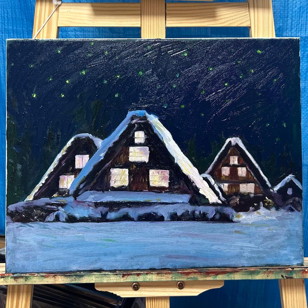 絵画 油絵 白川郷 - メルカリ