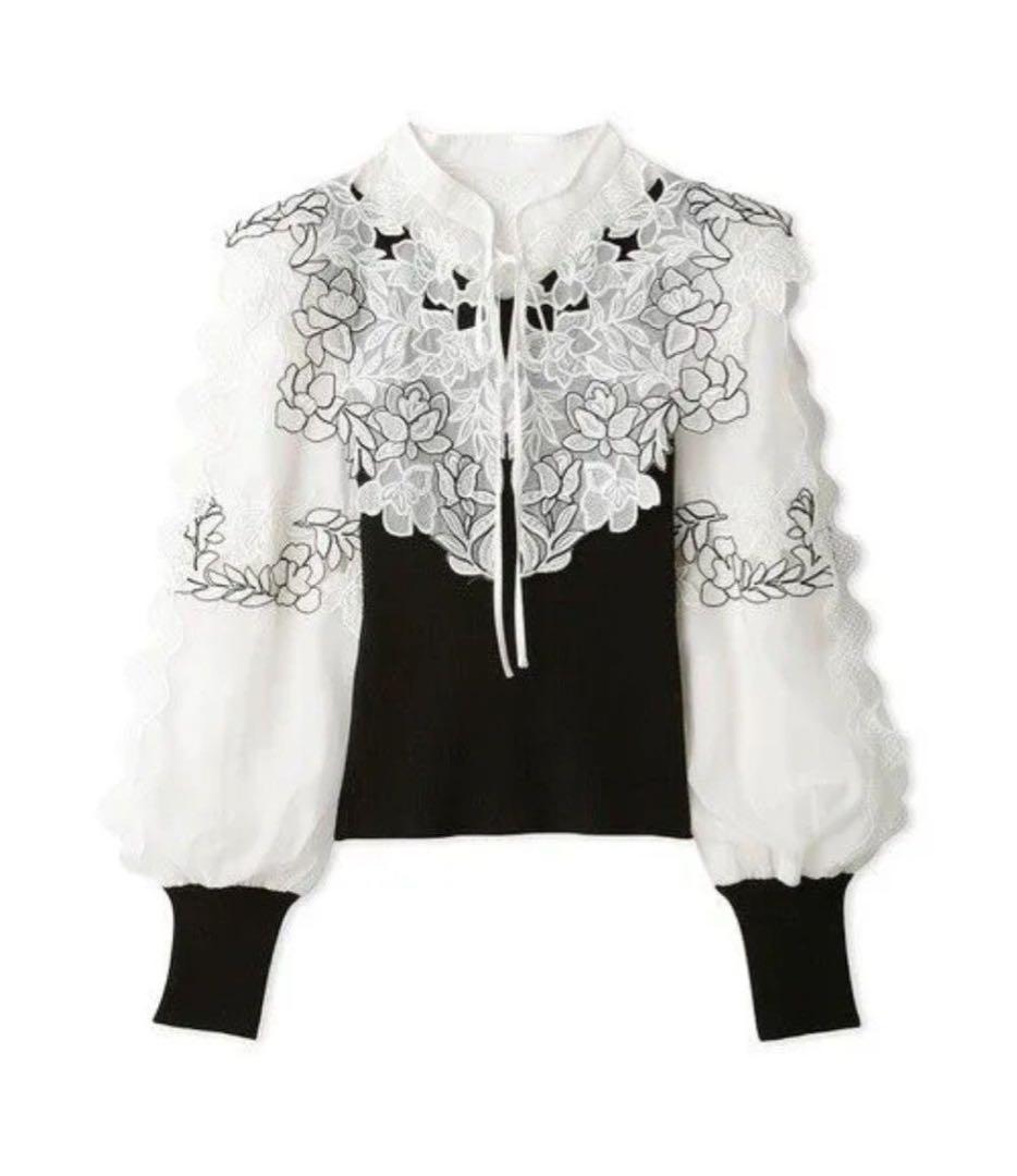 SNIDELスナイデルレースカラーニットプルオーバー刺繍