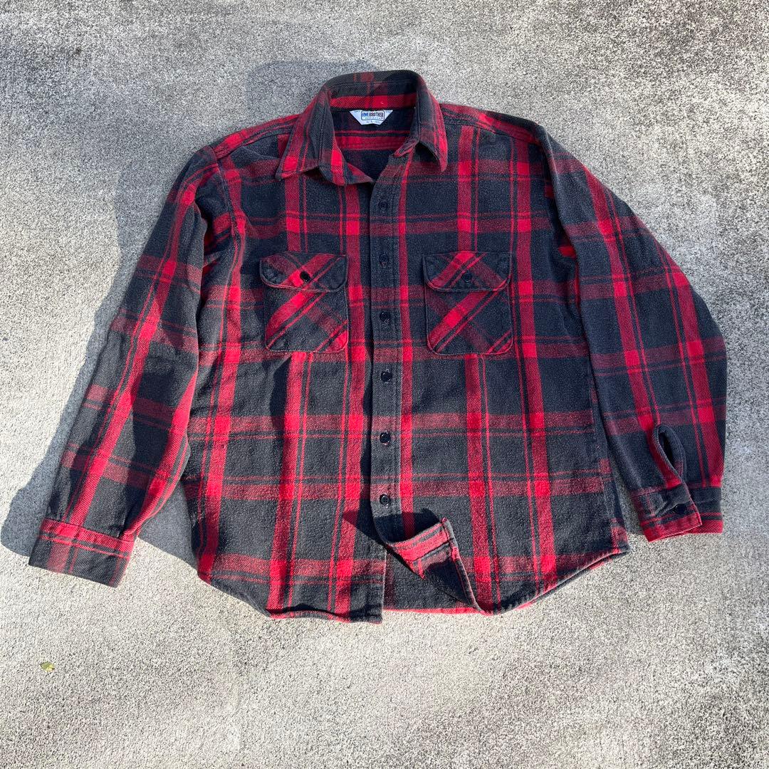 レア70〜80s FIVE BROTHER ネルシャツ USA製 赤×黒 L