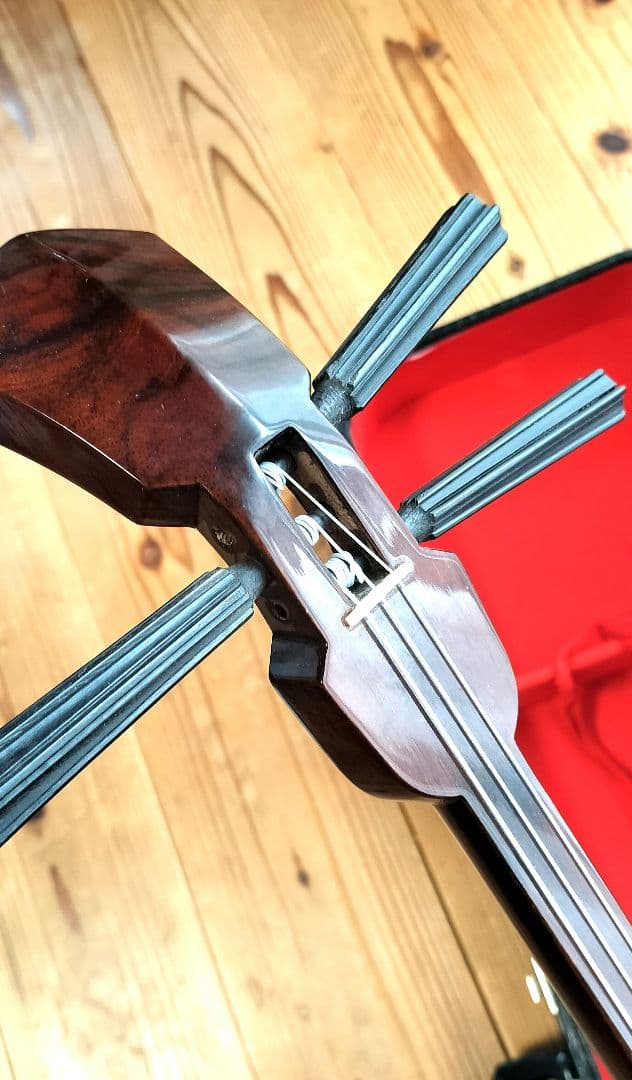 三線 黒檀 本皮一枚張りカマゴン 知念大工型