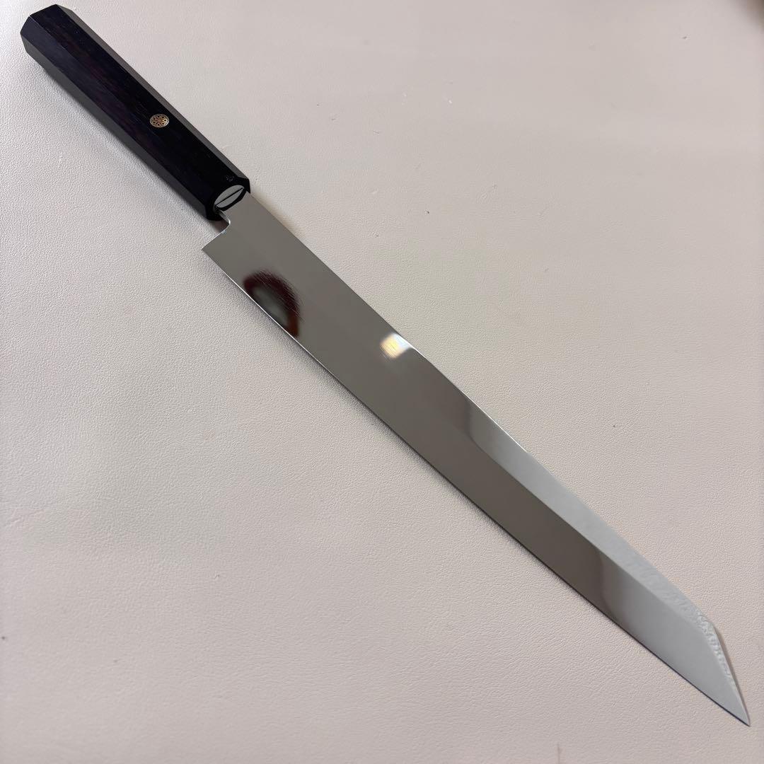 【特価限定】270mm 切付柳刃包丁 鏡面　黒檀八角柄 刺身包丁 「全鋼」'ᘗ 270mm 切付柳刃包丁 鏡面 黒檀八角柄 刺身包丁 全鋼 和包丁【鞘付き