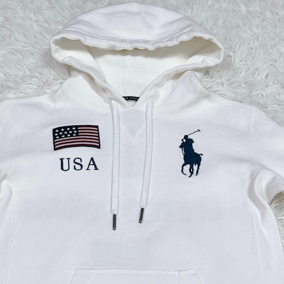 ラルフローレン ビッグポニー パーカー ホワイト レディースM 星条旗