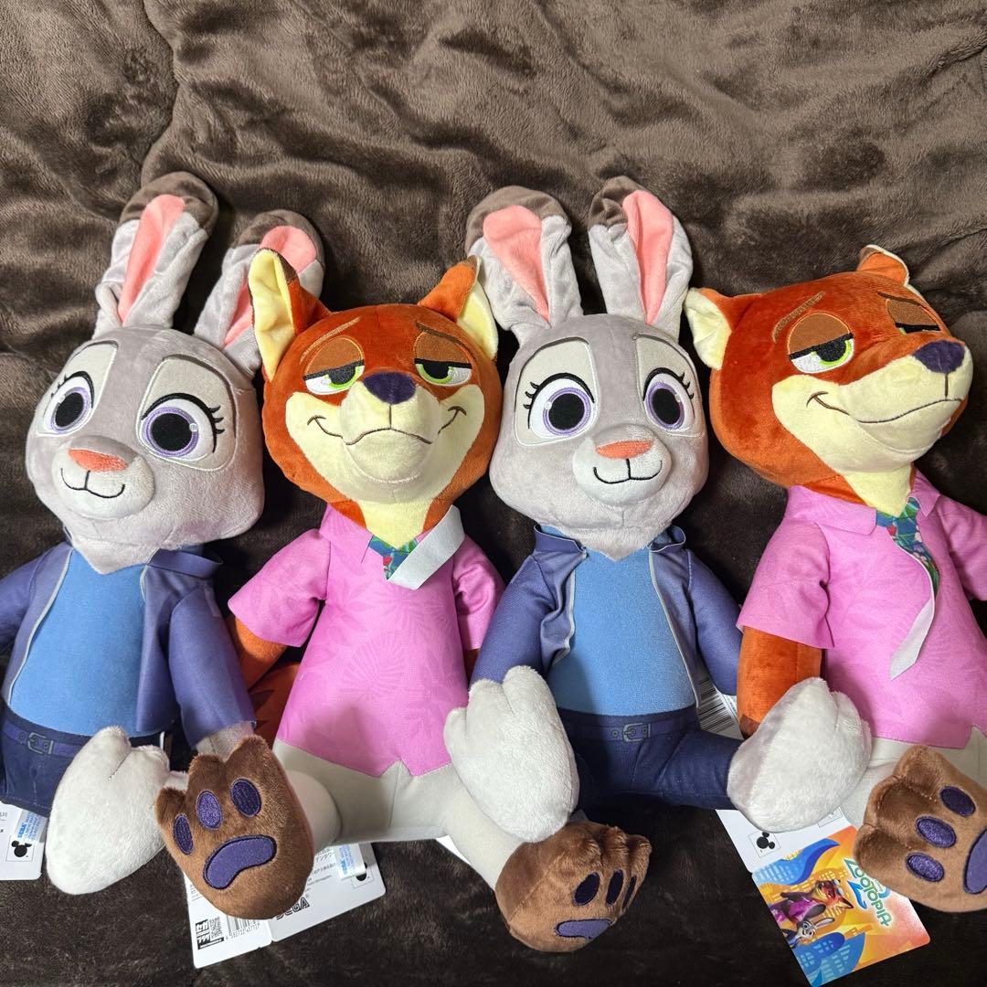 ズートピア2 Lぬいぐるみ ニック・ワイルド ジュディ・ホップス ４点セット Disney - ズートピア2 L ぬいぐるみ 2種 ジュディ ホップス ニック