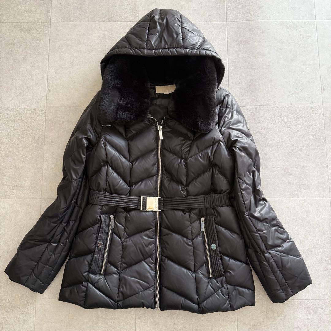 マイケルコース　ダウンジャケット　黒　ロング　ベルト　ファー フード　3way MICHAEL KORS（マイケルコース） ダウンコート ダウンジャケット