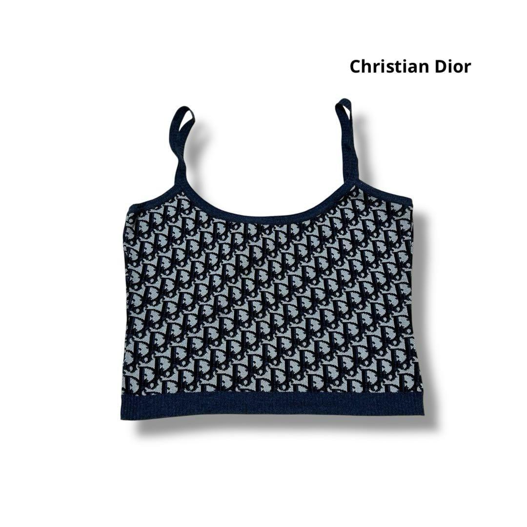 【希少】Christian Dior Oblique cropped top Christian Dior Blue Oblique Print Short Sleeve Hooded Towelling