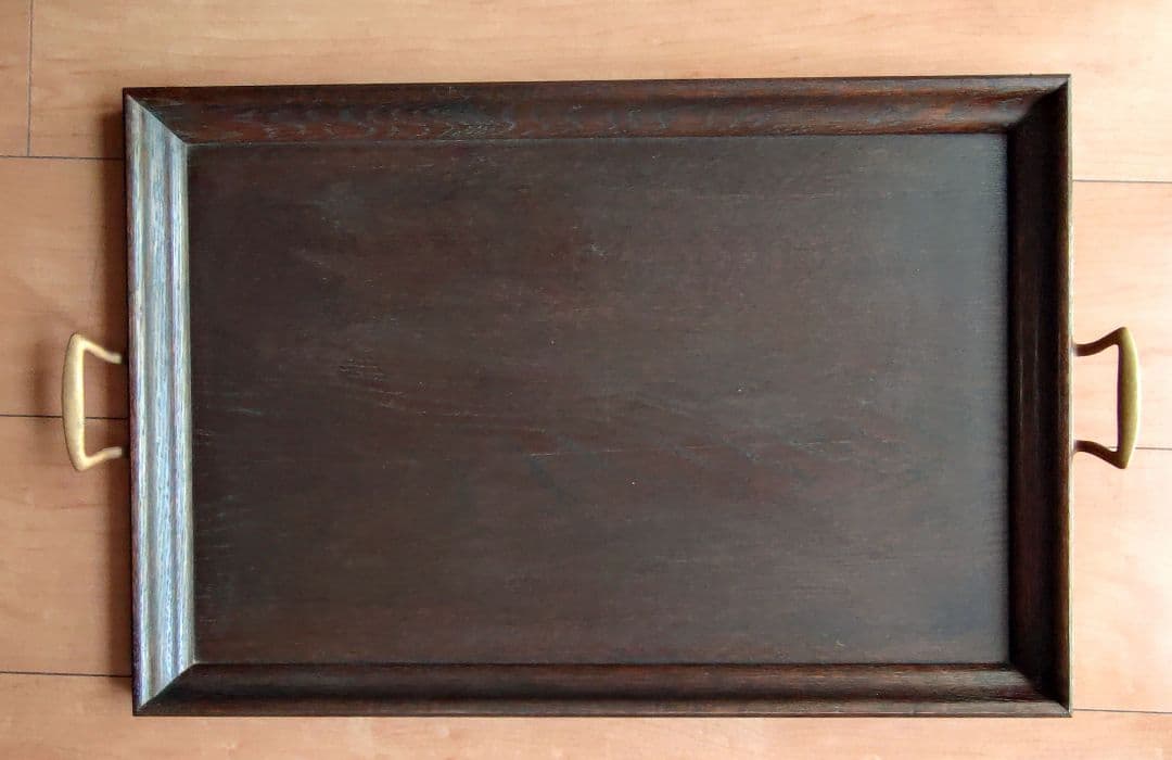 木製トレイ　アンティーク　お盆　真鍮トレー
