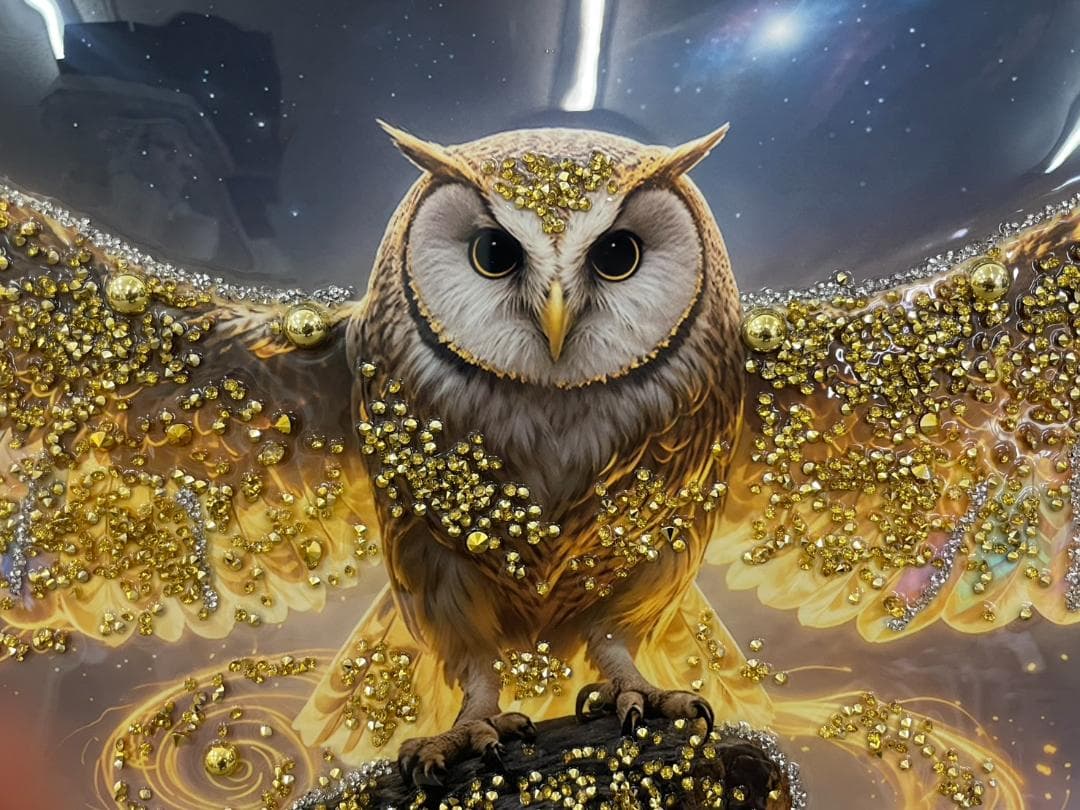水晶絵 アートパネル フクロウ 梟 不苦労 クリスタル 立体 絵画 アート