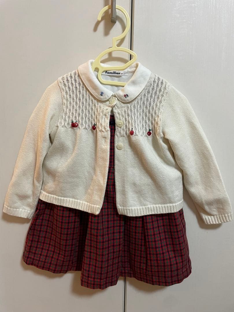 ファミリア　ワンピース、カーディガン、ブラウス３点セット　80