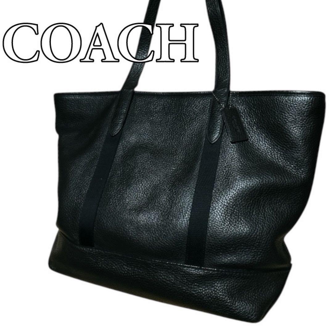 COACH コーチ メンズ シボ革 黒 レザートートバッグ