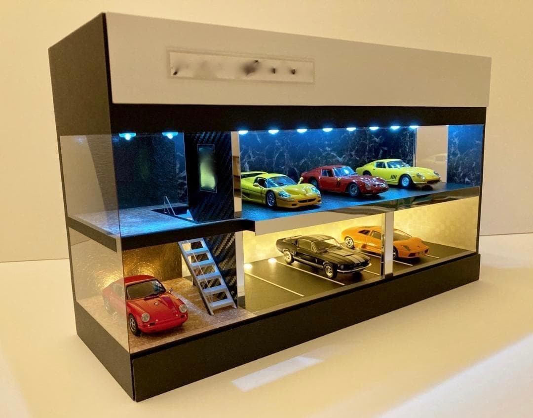 kovoxyオーダー品・ 2層式・ディスプレーBOX / ネオジオラマ 1/64展示可・ランダム木・3層式ディスプレーBOX / LED20灯