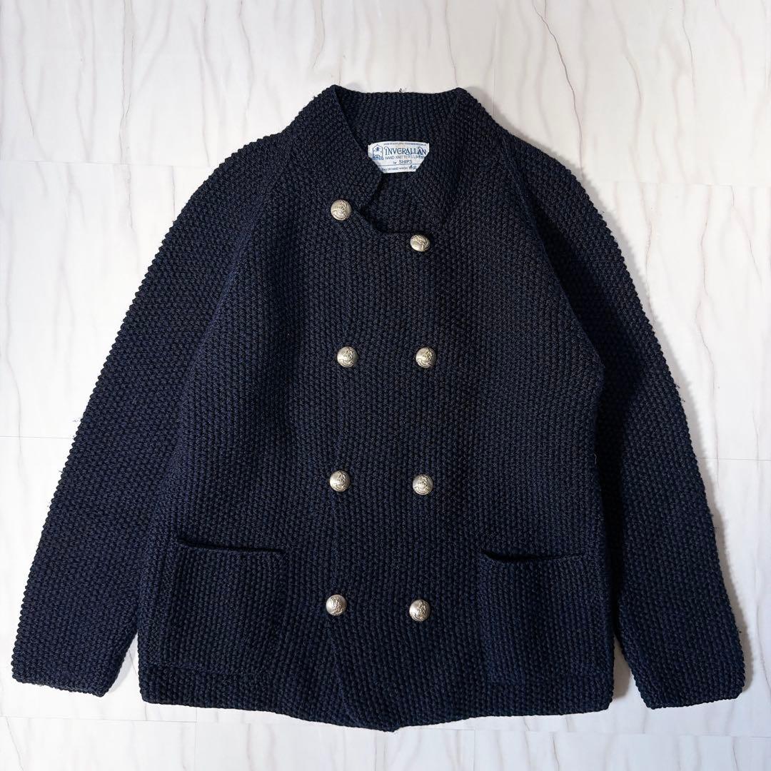 インバーアラン SHIPS別注 ニットジャケット カーディガン ダブル ネイビー