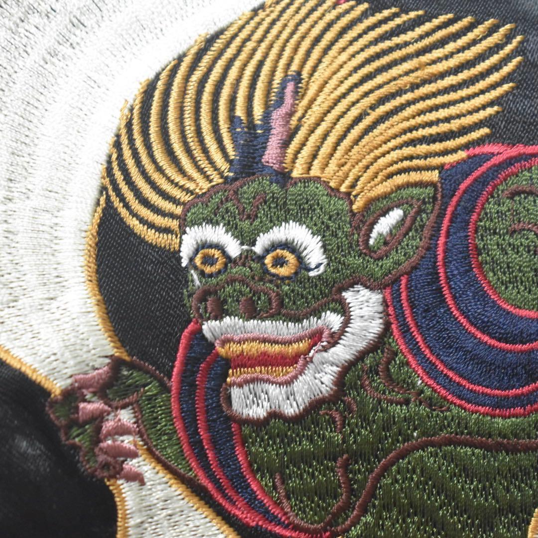 未使用級 花旅楽団 スカジャン 風神雷神 リバーシブル 刺繍 黒×白 L 和
