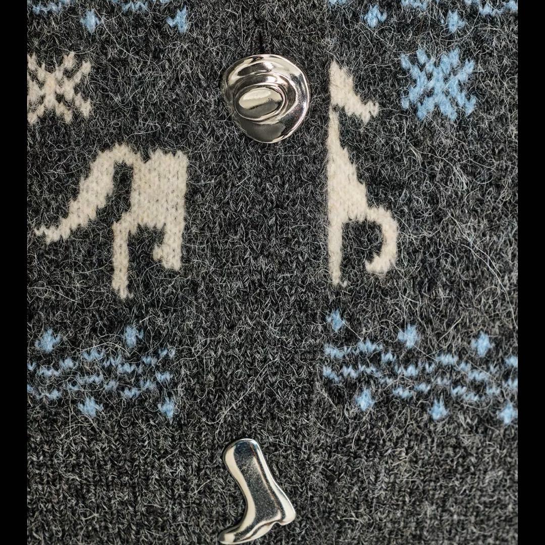 ZARA新作新品完売タグ付馬と蹄鉄柄の長袖ジャガードニットボタン