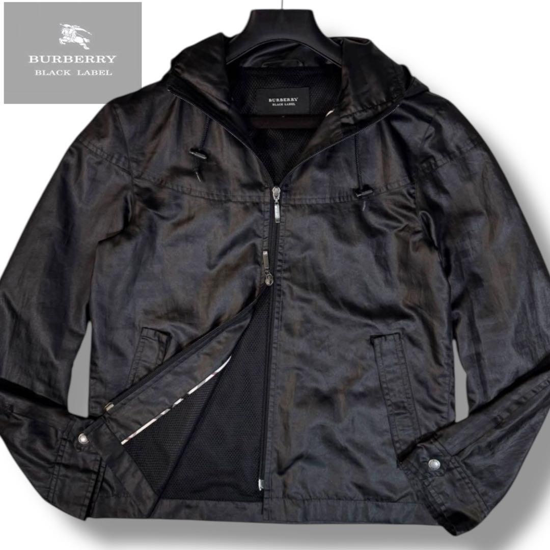 美品 バーバリーブラックレーベル シャドーチェック フーディージャケット 黒 M
